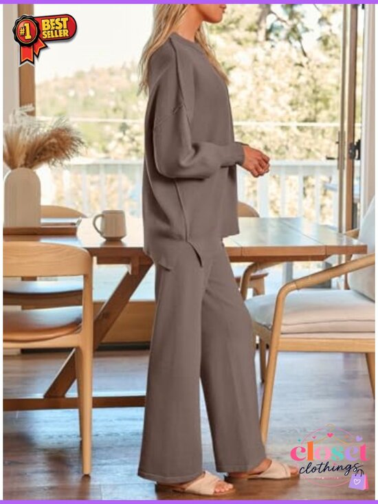 Other - 2 Piece Sweater Lounge Set Ribbed Knit Long Sleeve Sweatsuit Womens